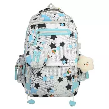 Женский рюкзак большой вместимости с граффити, мультяшный школьный рюкзак для ученицы средней школы синий