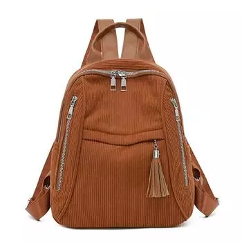 Женский рюкзак большой вместимости с кисточкой, дорожная сумка, ретро вельветовый рюкзак коричневый