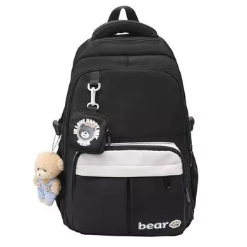 Женский рюкзак большой вместимости, школьный ранец в цветных блоках с кошельком для монет фиолетовый