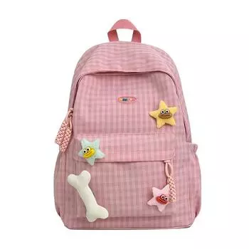Женский рюкзак большой вместимости, студенческий клетчатый школьный рюкзак Small розовый