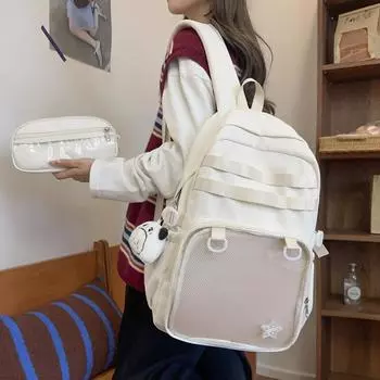 Женский рюкзак большой вместимости в стиле колледжа, школьная сумка с сумкой для ручек чёрный