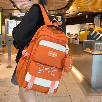 Женский рюкзак Color Block, большая вместимость, школьный рюкзак в стиле колледжа с кошельком для монет чёрный