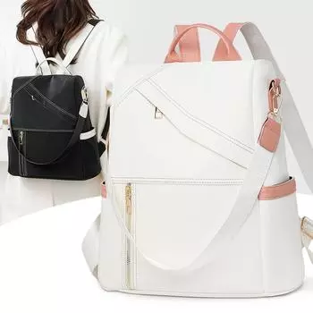 Женский рюкзак Color Block, большая вместимость, дорожная сумка из искусственной кожи, сумка через плечо чёрный