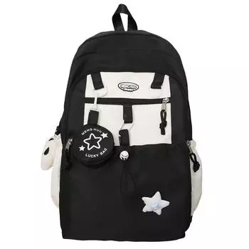 Женский рюкзак Color Block, школьный рюкзак для школьников, большой емкости с кошельком для монет чёрный