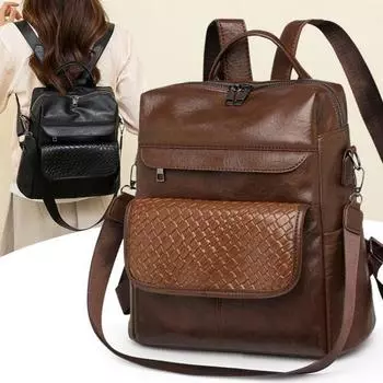 Женский рюкзак для колледжа, дизайнерский, из мягкой кожи, винтажный, женский, дорожный, школьные сумки для девочек-подростков, сумка на плечо чёрный