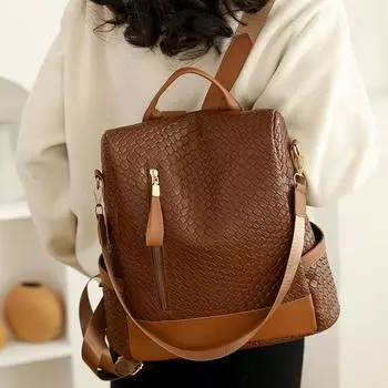 Женский рюкзак для отдыха из мягкой кожи, большой вместительный рюкзак для путешествий на открытом воздухе чёрный