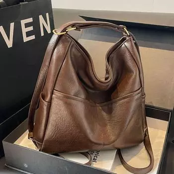 Женский рюкзак для поездок на работу и обратно 2024 года — стильная, вместительная, сумка-тоут в стиле ретро коричневый