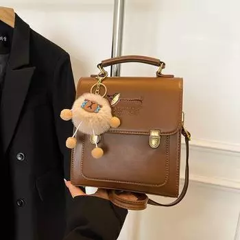 Женский рюкзак для поездок на работу в стиле ретро в колледже 2024 года — маленькая повседневная сумка-мессенджер через плечо 19.5*9*21 коричневый