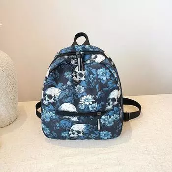 Женский рюкзак, европейские и американские тенденции, мода, большая вместимость, простая и легкая сумка-ведро с принтом черепа фиолетовый