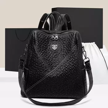 Женский рюкзак, индивидуальный нишевый легкий водонепроницаемый рюкзак из мягкой кожи, школьный рюкзак длиной 33 см, шириной 16 см, высотой 34 см чёрный