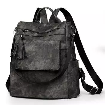 Женский рюкзак из мягкой искусственной кожи, большая вместимость, школьная сумка для учебы, дорожный рюкзак чёрный