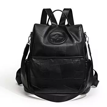 Женский рюкзак из мягкой кожи с геометрическим узором в стиле пэчворк, женская дорожная сумка большой вместимости чёрный