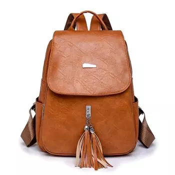 Женский рюкзак из мягкой кожи с кисточками в стиле ретро, дорожный рюкзак коричневый