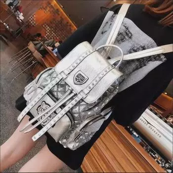 Женский рюкзак из мягкой кожи с пайетками и завязками на шнурке в британском стиле 2023 года — универсальная и модная дорожная сумка чёрный