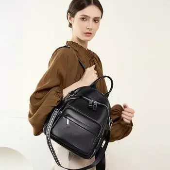 Женский рюкзак из натуральной кожи большой вместимости - новинка 2025 года, модная мягкая воловья кожа, универсальная для путешествий серый