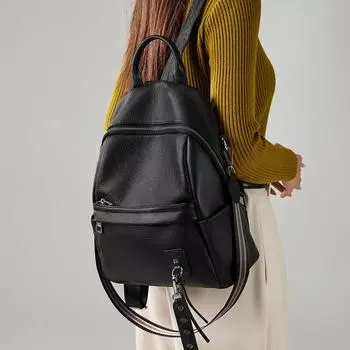 Женский рюкзак из натуральной кожи, топовый рюкзак из коровьей кожи, модная сумка через плечо на одно плечо для женщин чёрный