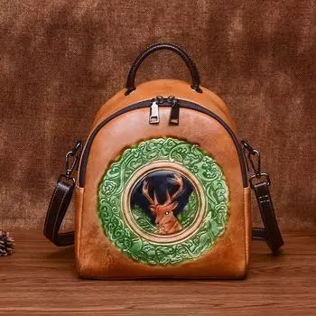 Женский рюкзак Johnature из натуральной кожи в стиле ретро, универсальная маленькая сумка ручной работы с тиснением, мягкие дорожные рюкзаки из воловьей кожи для отдыха черный серый