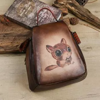 Женский рюкзак Johnature из натуральной кожи в стиле ретро, ручная роспись, сумка из натуральной яловой кожи, большая вместительность, дорожные рюкзаки чёрный