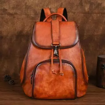 Женский рюкзак Johnature из натуральной кожи в стиле ретро, дорожная сумка для отдыха, большая вместительная коровья однотонная сумка-рюкзак коричневый