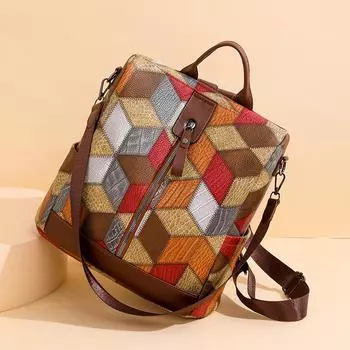 Женский рюкзак Лоскутный рюкзак Дорожная женская сумка красный