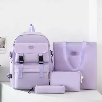 Женский рюкзак, мужской большой вместительный рюкзак из четырех предметов, студенческий однотонный школьный рюкзак синий