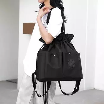 Женский рюкзак на шнурке, многофункциональная дорожная сумка, портативная сумка на плечо, мужской рюкзак большой вместимости чёрный