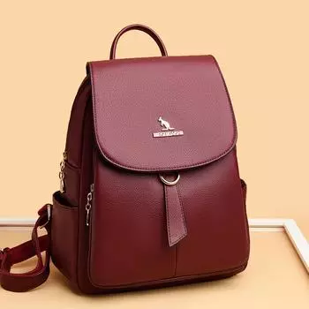 Женский рюкзак Однотонный кожаный дорожный рюкзак чёрный