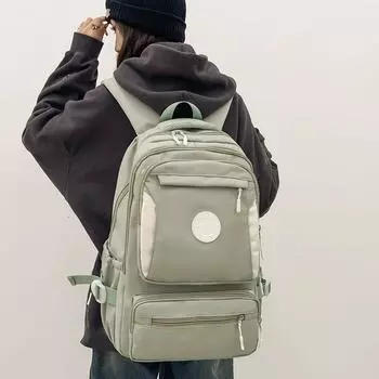 Женский рюкзак, однотонный лоскутный студенческий школьный рюкзак большой вместимости для мужчин темно-коричневого