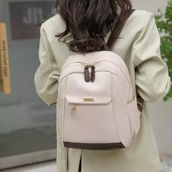 Женский рюкзак PU рюкзак сплошной цвет бежевый