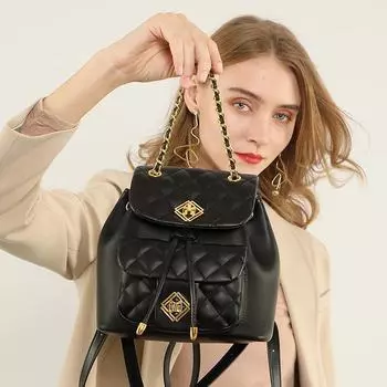 Женский рюкзак Rhombus из натуральной кожи 2024 года – новый модный школьный рюкзак класса люкс на весну/лето чёрный