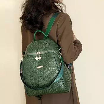 Женский рюкзак Рюкзак большой вместимости с крокодиловым узором Женская кожаная сумка темно-коричневого