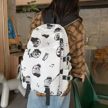 Женский рюкзак, рюкзак с принтом медведя в стиле граффити, большая вместимость, школьная сумка для младших школьников и старшеклассников чёрный