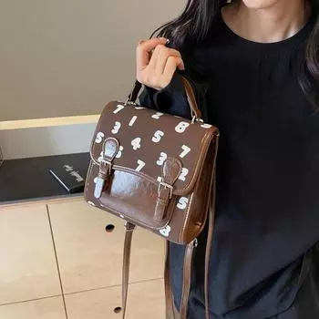 Женский рюкзак с цифровой печатью, маленькая кожаная сумка через плечо темно-коричневого