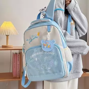 Женский рюкзак с цветными блоками, большой емкости, рюкзак в мультяшном стиле для школьников розовый