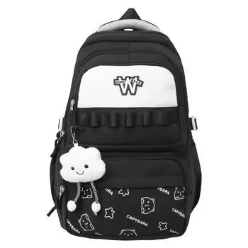 Женский рюкзак с цветными блоками для девочек, дорожный рюкзак большой емкости, школьный рюкзак с рисунком для школьников чёрный