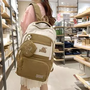 Женский рюкзак с цветными блоками, мультяшный, большой емкости, дорожный рюкзак, легкий, школьный рюкзак для школьников оранжевый