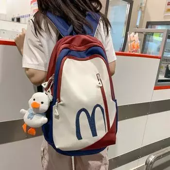 Женский рюкзак с цветными блоками, мужской школьный рюкзак большой вместимости Abg, рюкзак для школьников младших классов, рюкзак для кампуса чёрный