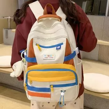 Женский рюкзак с цветными блоками, нейлоновый водонепроницаемый дорожный рюкзак, школьный рюкзак для студентов чёрный