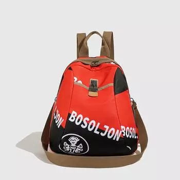 Женский рюкзак с цветными блоками, школьный рюкзак большой емкости с буквенным принтом красный