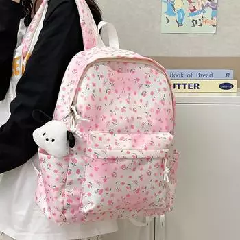 Женский рюкзак с цветочным принтом, школьный рюкзак для школьников, нейлоновый дорожный рюкзак розовый