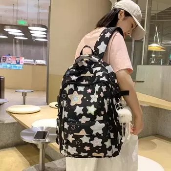 Женский рюкзак с цветочным принтом, студенческий дорожный рюкзак чёрный