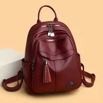 Женский рюкзак с кисточками, большая вместительная дорожная сумка, мягкий кожаный рюкзак для поездок на работу чёрный