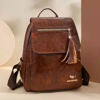 Женский рюкзак с кисточками, большой емкости, мягкий кожаный дорожный рюкзак, школьная сумка для школьников коричневый