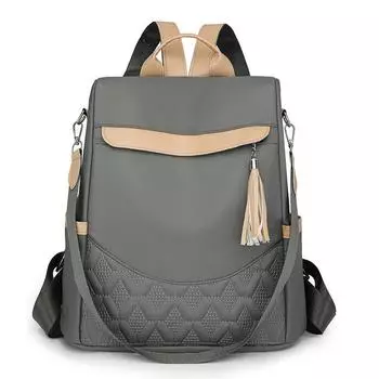 Женский рюкзак с кисточками, нейлоновый рюкзак в стиле пэчворк серый