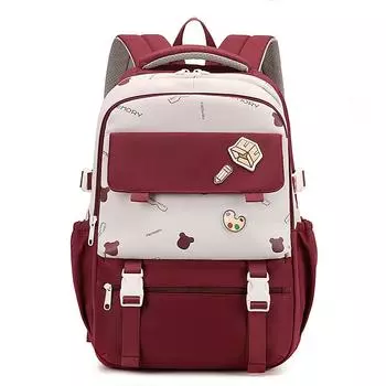 Женский рюкзак с контрастной строчкой, школьный рюкзак для учеников средней школы, легкий рюкзак красный