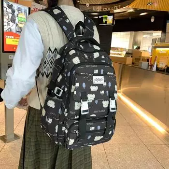 Женский рюкзак с мультяшным принтом для младших школьников, старшеклассников, рюкзак для девочек, школьная сумка большой вместимости синий