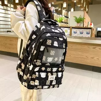 Женский рюкзак с мультяшным принтом, школьный рюкзак большой емкости зелёный