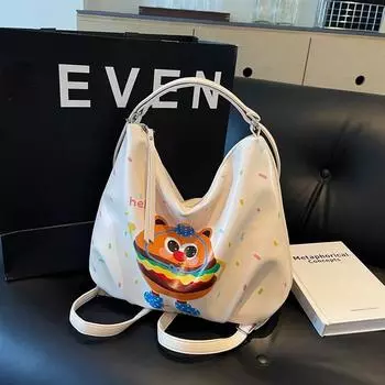 Женский рюкзак с мультяшным принтом, сумка через плечо, большая вместимость, многофункциональная сумка через плечо для поездок на работу серебряный