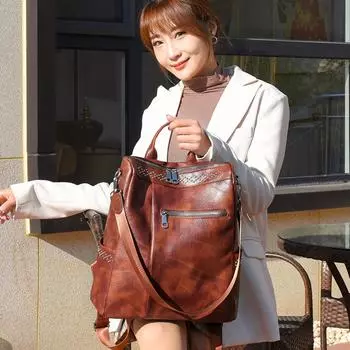 Женский рюкзак с несколькими карманами для девочек, школьная сумка для книг, сумка на плечо из мытой искусственной кожи, женские дорожные сумки Mochila One Size чёрный