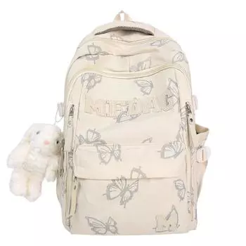 Женский рюкзак с принтом бабочек, школьный рюкзак для ученицы средней школы, в стиле колледжа, дорожный рюкзак бежевый